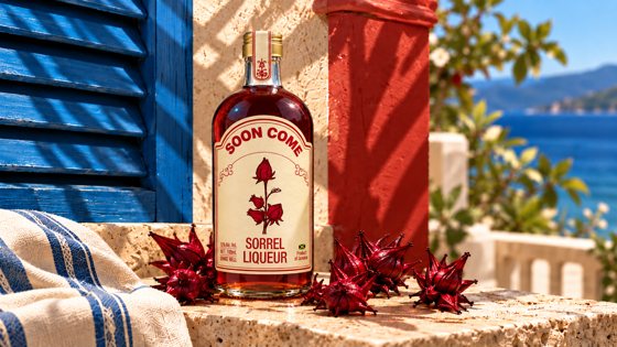 Bottle by blue shutter and red wall