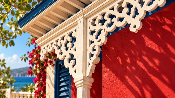 Red wall and ivory fretwork