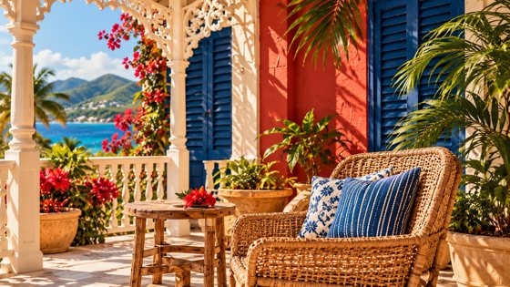 Veranda with woven chair