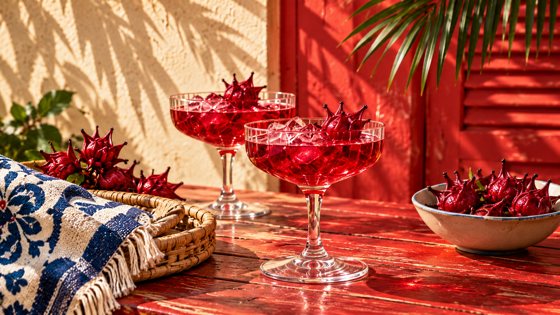 Two coupes on red terrace table
