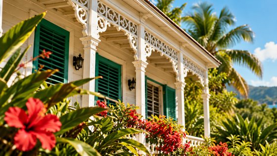 Ivory veranda and green shutters